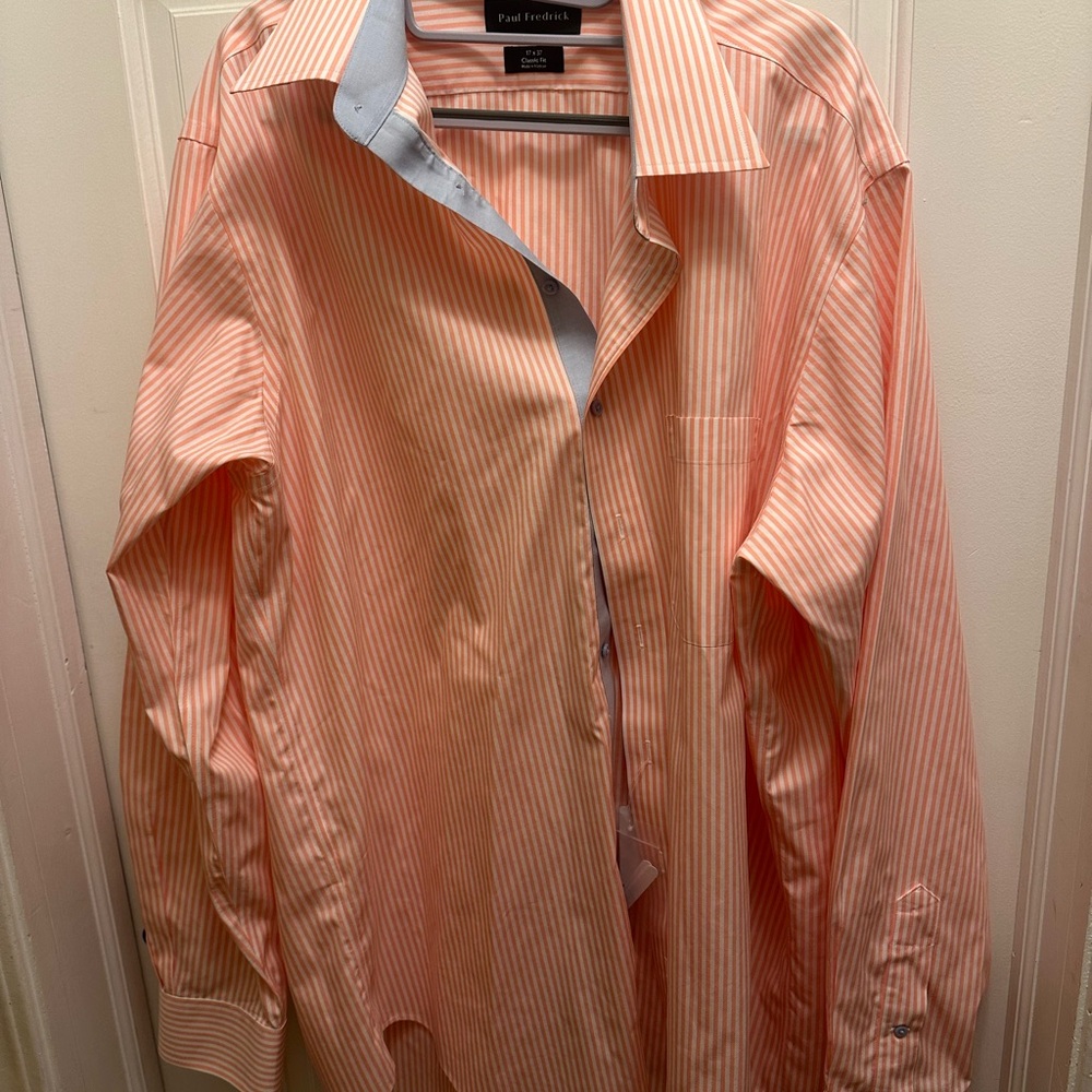 Paul Fredrick Men's Peach Striped Dress Shirt